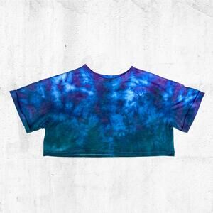 Ombre Cropped Tee - Women's Medium - Ice Tie Dye - Blue Green - Boho meets Rock